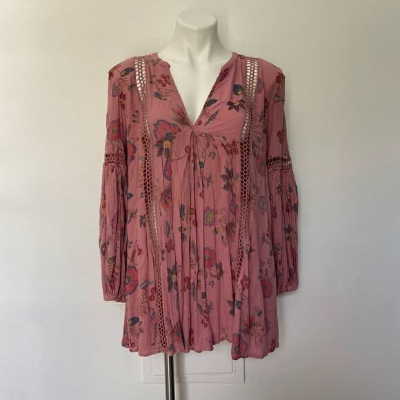 Free People Long Balloon Sleeve Floral Mini Swing Dress - Picture 1 of 7